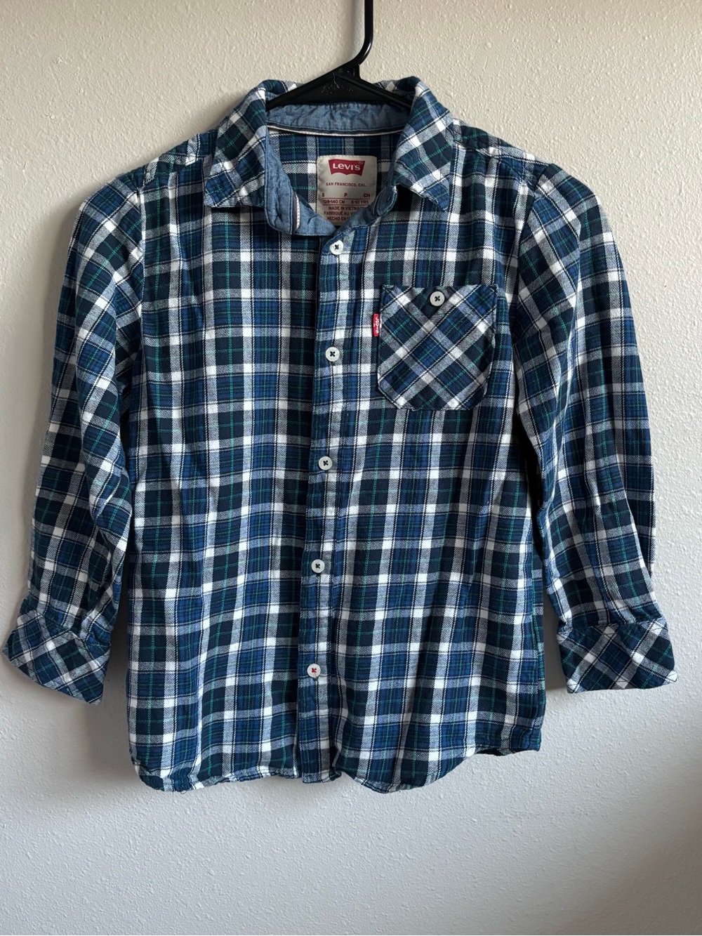 Levi's Kids Classic Long Sleeve Plaid Flannel Button-Up Shirt Size Small 8/10